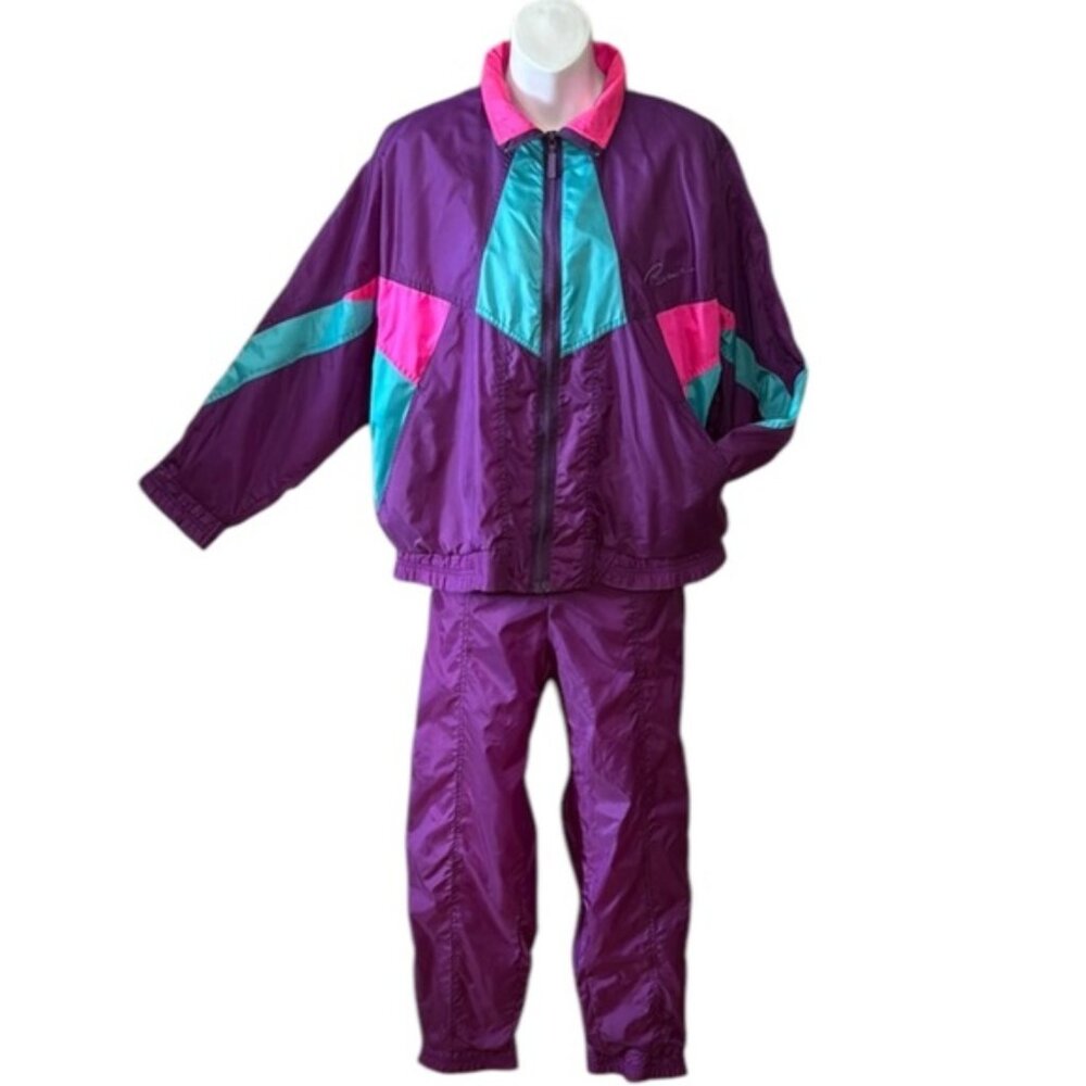 Puma 80s 90s Women’s  Purple and Pink Nylon Windbreaker Set Size Medium